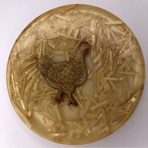 Vintage Colorflo USA lucite trivet Chicken farmhouse country retro kitchen 5”